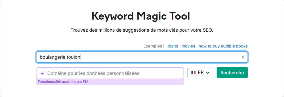 Recherche de mot-clé semrush